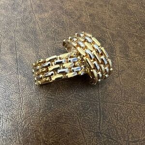 Gold & silver half moon costume clip on earrings. Lightly tarnished on one clip.